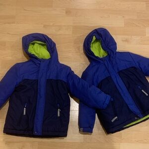 TWO Cat & Jack Navy and Lime 3-in-1 Snowplay Hooded jackets, size 4T and 5T
